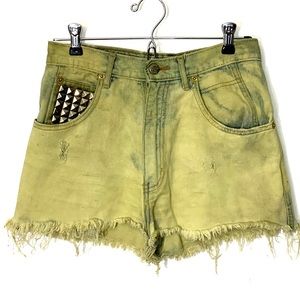 Green Herbal Dyed High Waisted Denim Mom Shorts